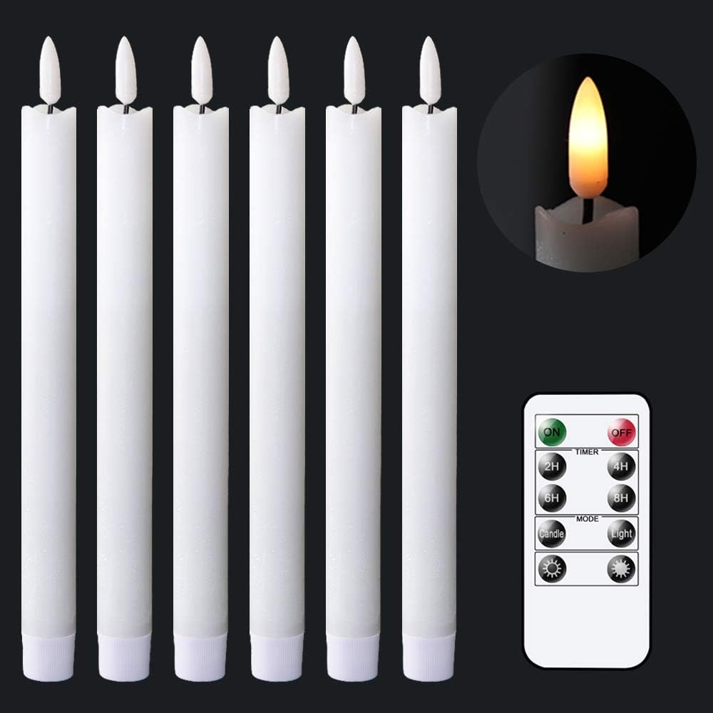 GenSwin Flameless Floating Candles Wand Halloween Decorations White 22pcs | 6H Timer, Battery Operated Hanging Window Candles, 24 Sticky Hook & Glue Dots, 0.45 x 6.1 In, 4.9 Ft Fishing Line