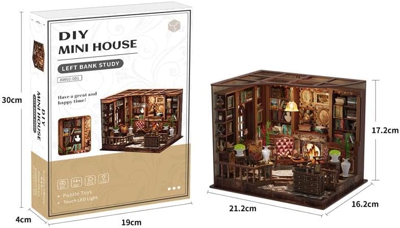Lyrrez Left Bank Study Book Nook - DIY Book Nook Kit for Adults | Wooden Bookshelf 3D Book Nook Miniature Kit with LED Lights, Puzzle Decor for Book Lovers, 248 PCS, Bookshelf Insert Decor