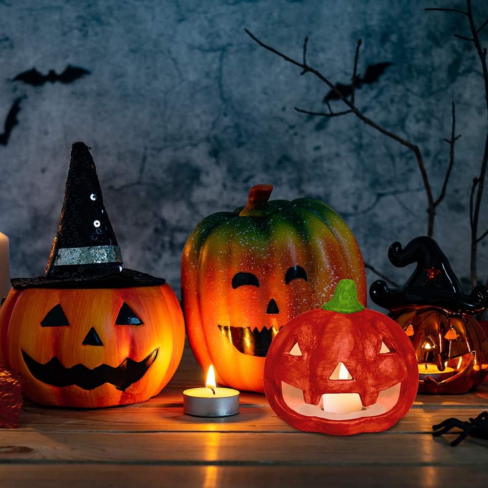 Winlyn 6 Sets DIY Ceramic Pumpkins Jack-o'-Lanterns Figurines Paint Craft Kit Unpainted Bisque Ceramics Pumpkins Ready to Paint for Kids Classroom Art Project Fall Gift Favors Halloween Party Decor