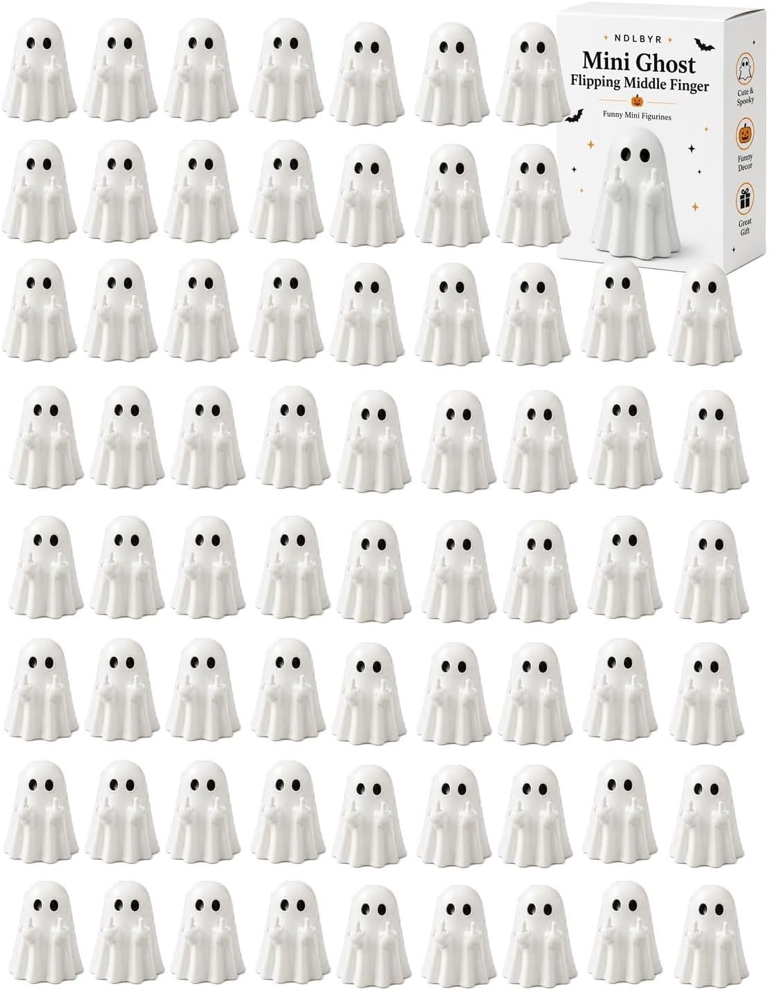 NDLBYR 20/30/50/100 PCS Mini Ghost Flipping Middle Finger Statues Halloween Decor Funny Resin Miniatures Small Painted Ghost Collectible Figurine for Tiered Tray Party Favors Supports DIY Hand(60pcs)
