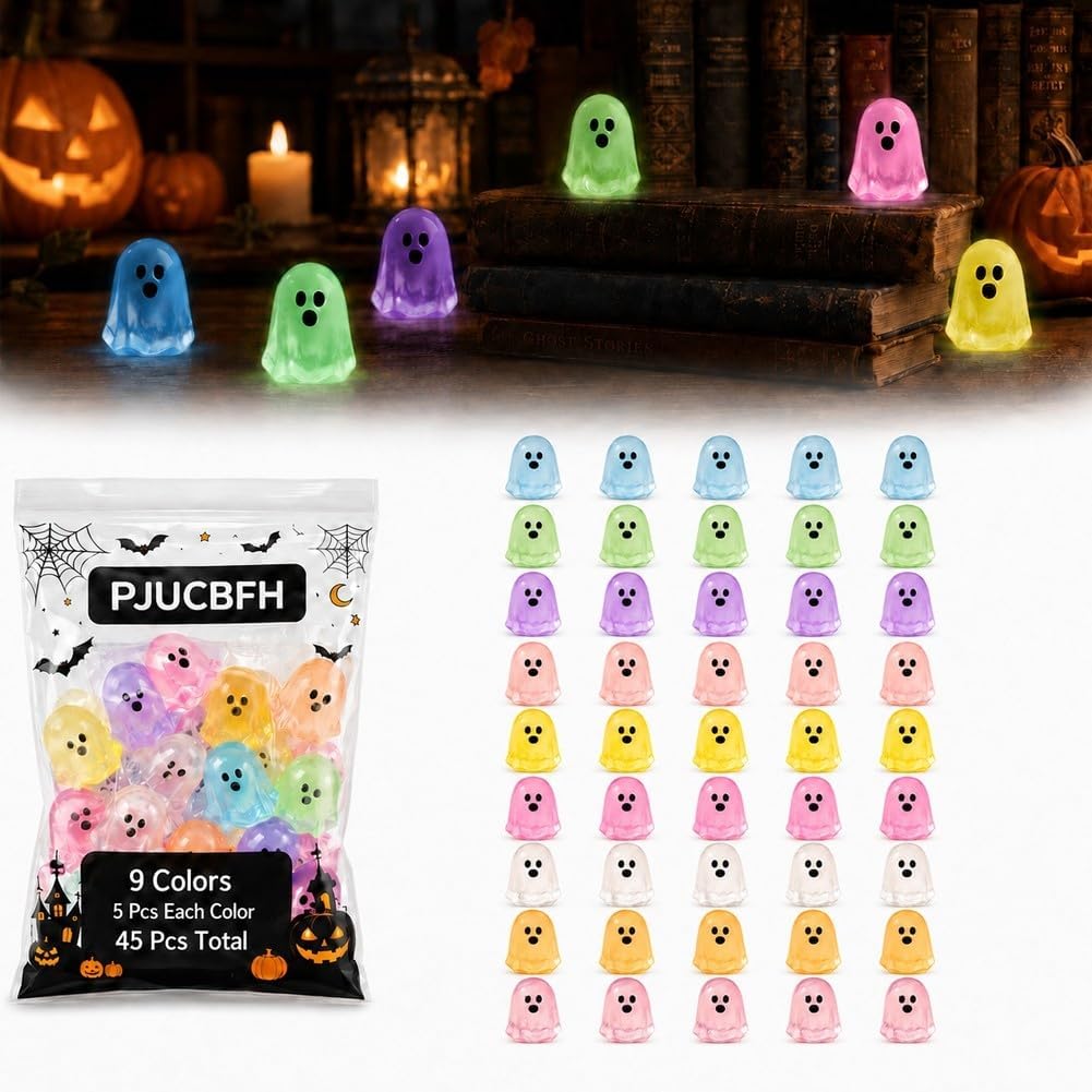Mini Glow in the Dark Ghosts Resin Figurines Cute Miniatures Halloween | DIY Decor Figures Tiny Luminous Glowing 3D Spooky Statue Set Small Bulk Trinkets Charms Ornament Party Favors Gifts(A-180pcs)