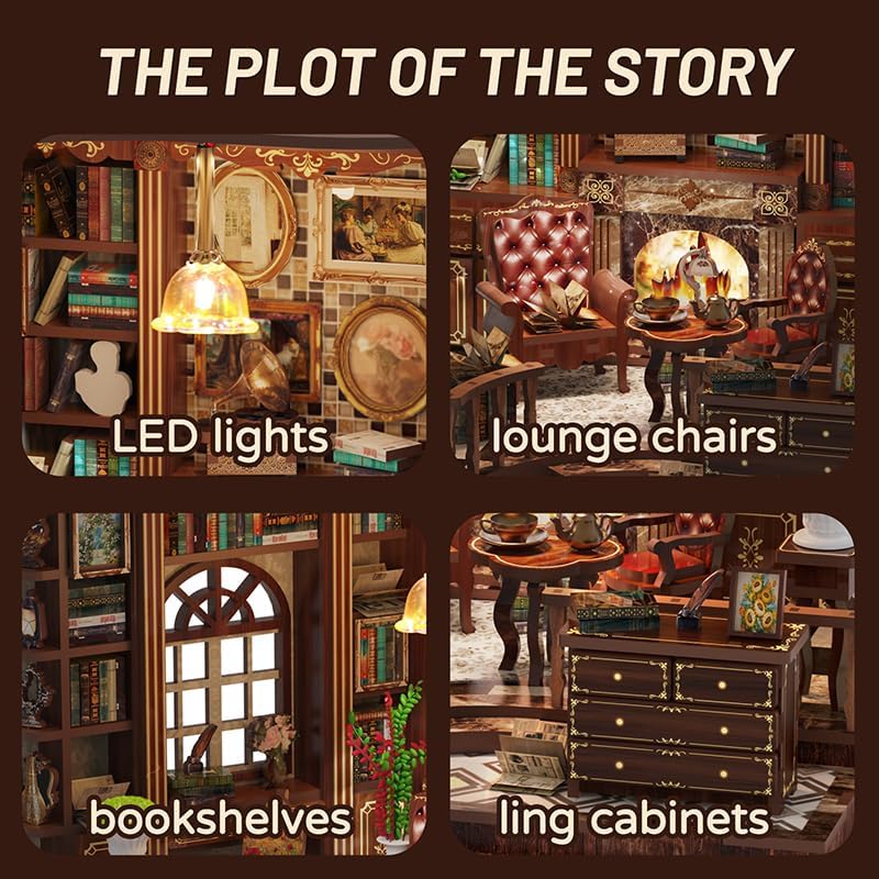 Lyrrez Left Bank Study Book Nook - DIY Book Nook Kit for Adults | Wooden Bookshelf 3D Book Nook Miniature Kit with LED Lights, Puzzle Decor for Book Lovers, 248 PCS, Bookshelf Insert Decor