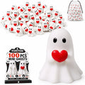 100 PCS Halloween Mini Ghosts Middle Finger Figurines Resin Tiny Decor | 0.9 in Tall with Playful Middle Finger and Heart Poses for Vase Fillers, Tiered Trays, Desks, Crafts and Party Displays