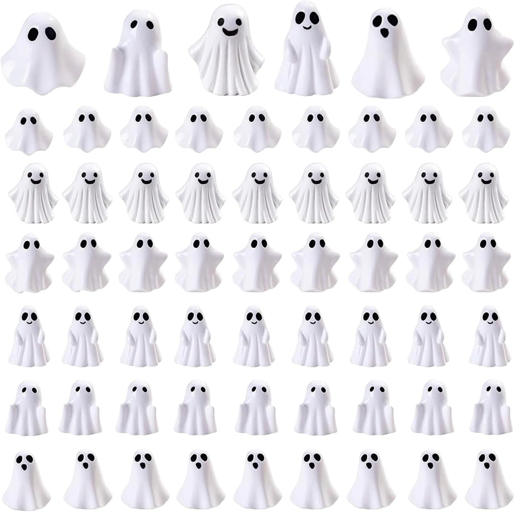 60pcs Mini Halloween Ghost Figurines, Small Ghost Figurines Halloween Decor | Miniature Spooky Tiny Sculptures for Tiered Tray Cake Topper Halloween Party Spooky Theme Holiday Celebration Supplies