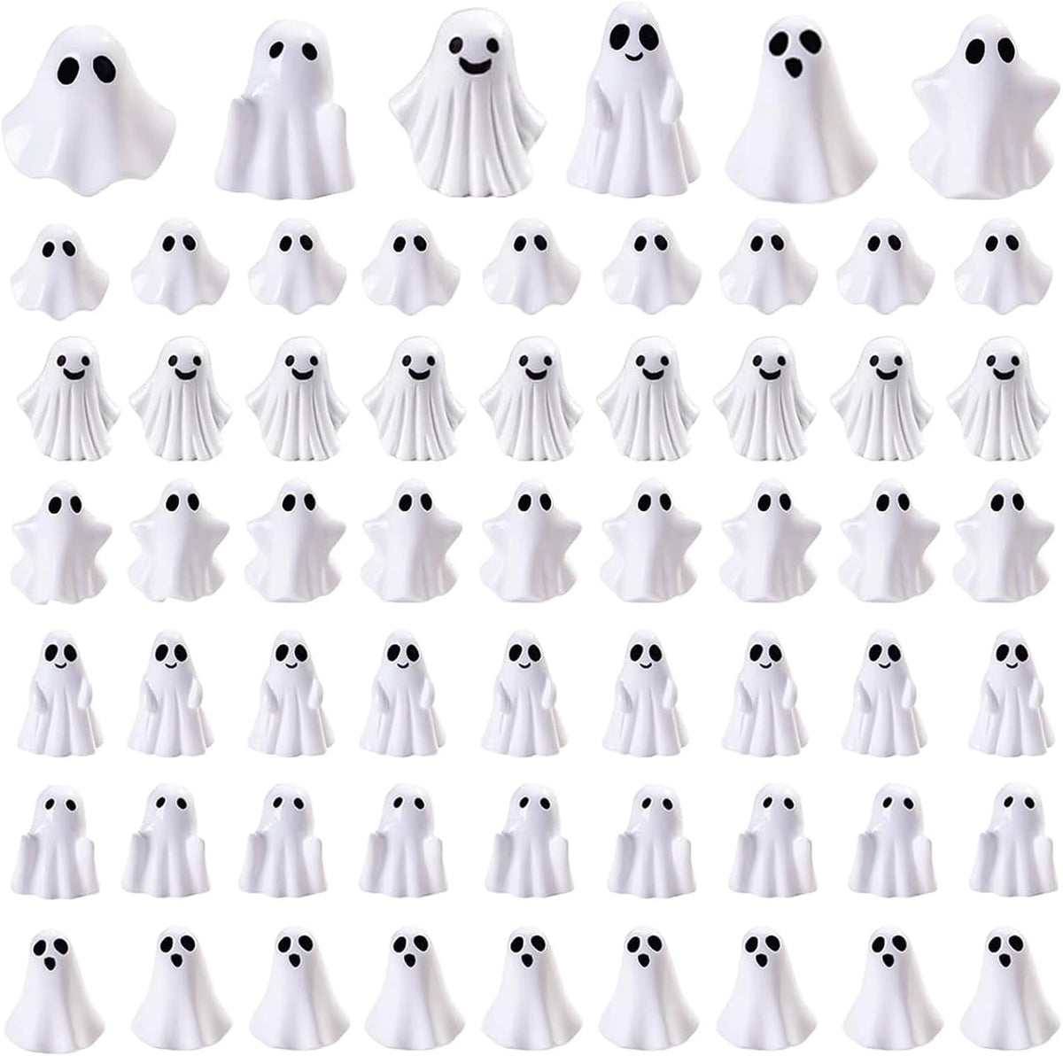 60pcs Mini Halloween Ghost Figurines, Small Ghost Figurines Halloween Decor | Miniature Spooky Tiny Sculptures for Tiered Tray Cake Topper Halloween Party Spooky Theme Holiday Celebration Supplies