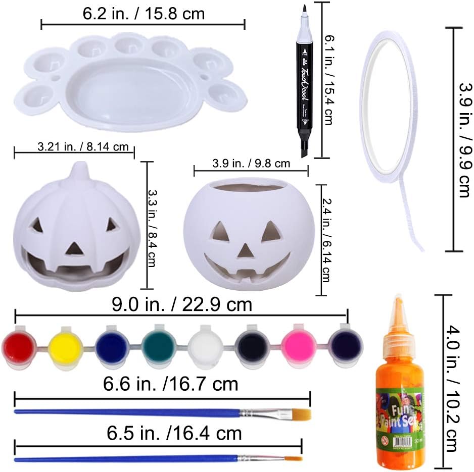 Winlyn 6 Sets DIY Ceramic Pumpkins Jack-o'-Lanterns Figurines Paint Craft Kit Unpainted Bisque Ceramics Pumpkins Ready to Paint for Kids Classroom Art Project Fall Gift Favors Halloween Party Decor