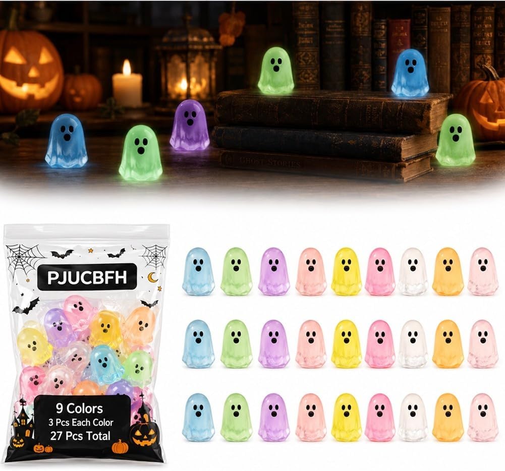 Mini Glow in the Dark Ghosts Resin Figurines Cute Miniatures Halloween | DIY Decor Figures Tiny Luminous Glowing 3D Spooky Statue Set Small Bulk Trinkets Charms Ornament Party Favors Gifts(A-180pcs)