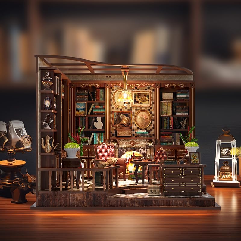 Lyrrez Left Bank Study Book Nook - DIY Book Nook Kit for Adults | Wooden Bookshelf 3D Book Nook Miniature Kit with LED Lights, Puzzle Decor for Book Lovers, 248 PCS, Bookshelf Insert Decor