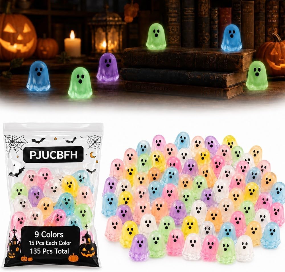 Mini Glow in the Dark Ghosts Resin Figurines Cute Miniatures Halloween | DIY Decor Figures Tiny Luminous Glowing 3D Spooky Statue Set Small Bulk Trinkets Charms Ornament Party Favors Gifts(A-180pcs)