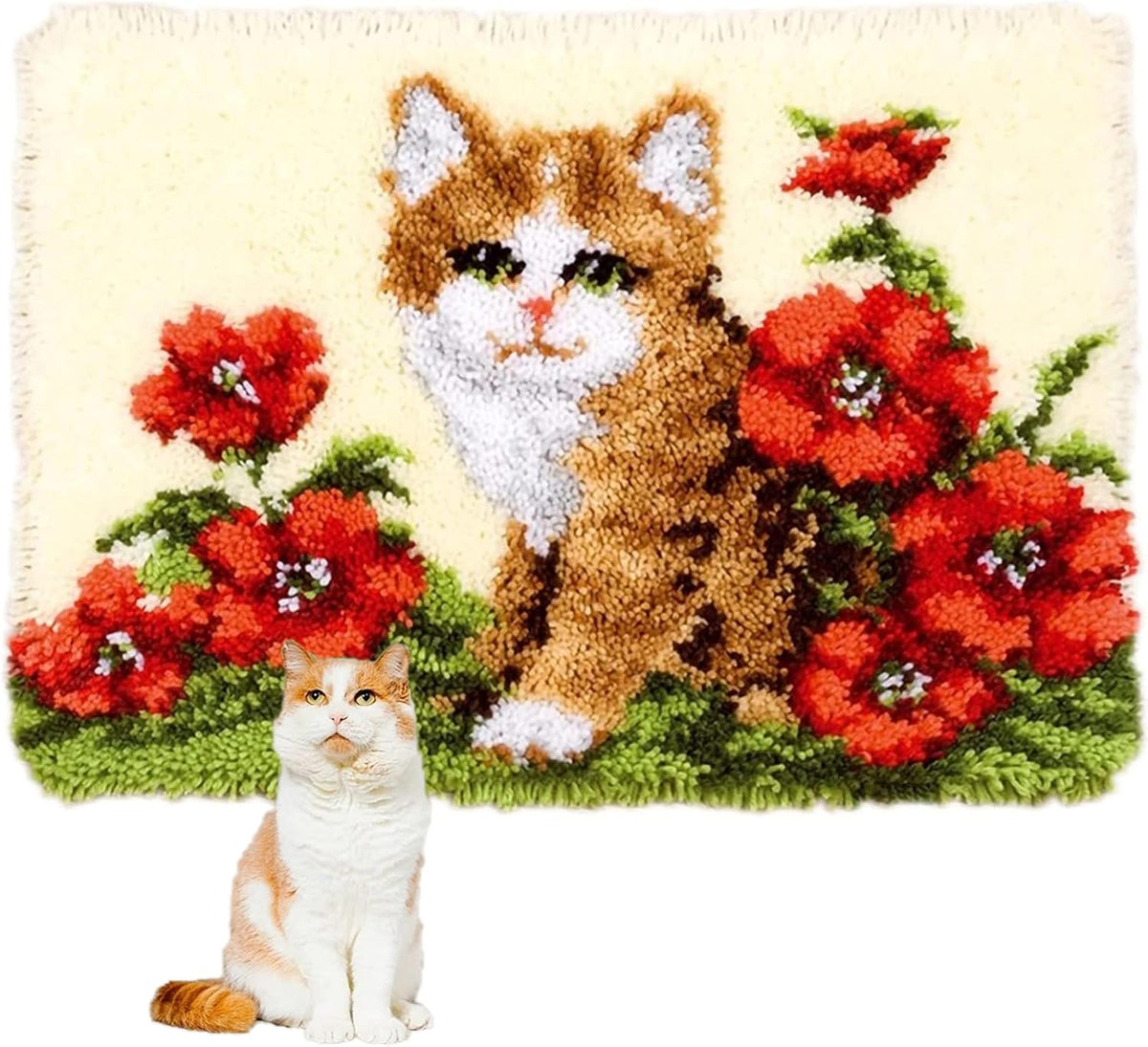 Latch Hook Rug Kit, Sunflower Pattern Printed Canvas DIY Rug Crochet Yarn Kits, Embroidery Decoration 20.4 X 20.4 (52 * 52cm)