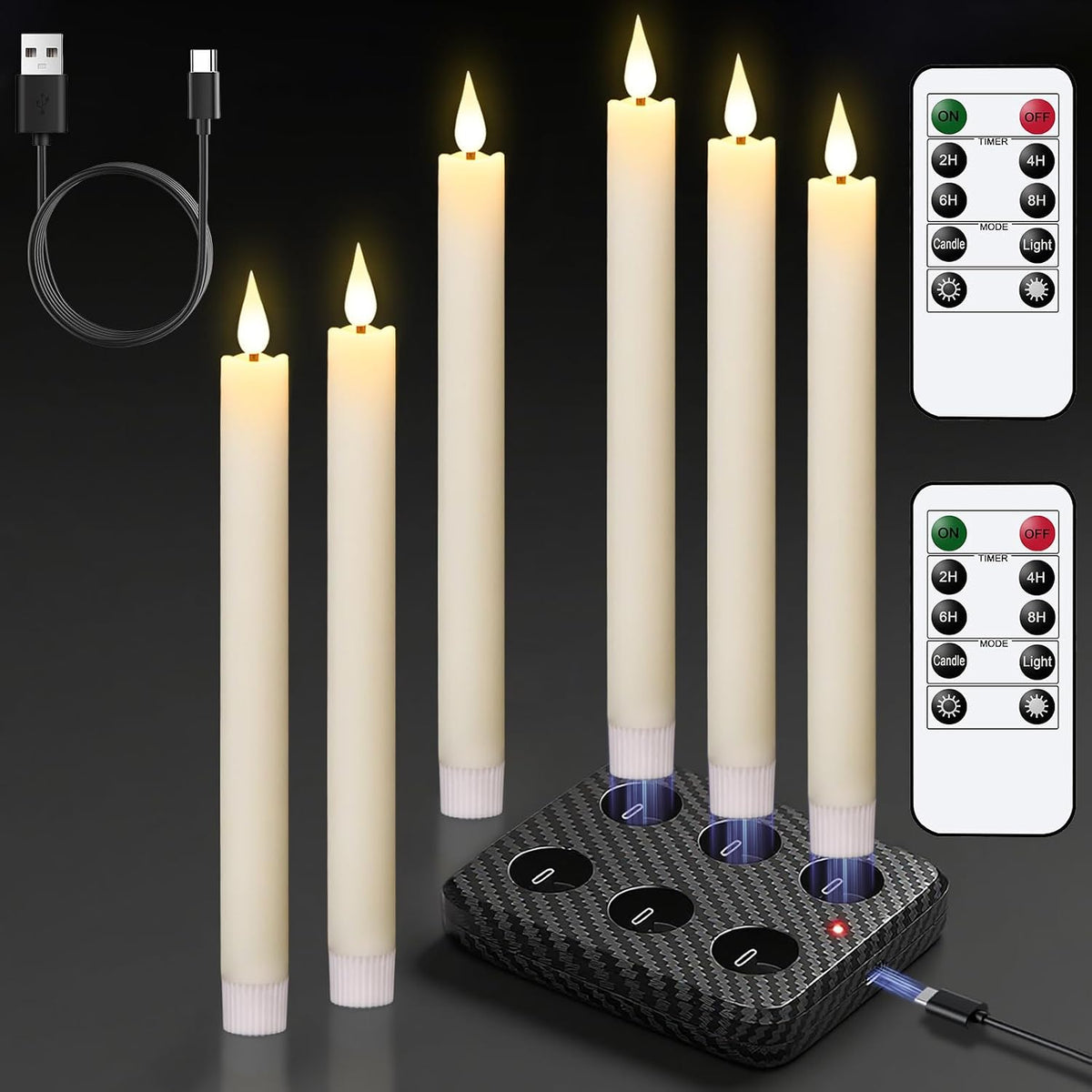 GenSwin Flameless Floating Candles Wand Halloween Decorations White 22pcs | 6H Timer, Battery Operated Hanging Window Candles, 24 Sticky Hook & Glue Dots, 0.45 x 6.1 In, 4.9 Ft Fishing Line