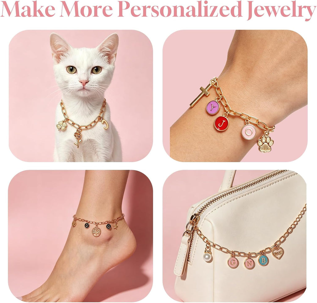 Friendship Bracelet Making Kit, DIY Jewelry Making Kit for Craft Night Beginners, Personalized Charms Birthday Gift with 12 Set Anti-Tarnish Chains & 78 Pcs Letters Charms