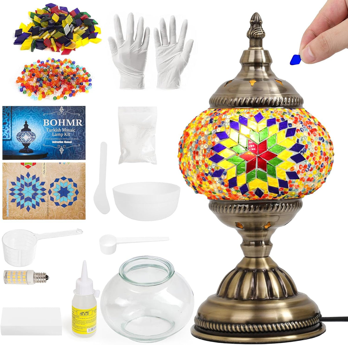 BOHMR DIY Turkish Mosaic Lamp Kit for Adults & Teens, 5.2 Shade, Pink | DIY Stained Glass Table Lamp Making Kit, Mosaic Art & Craft Project Kit, Beginner Friendly, Includes All Tools, Handmade Gift