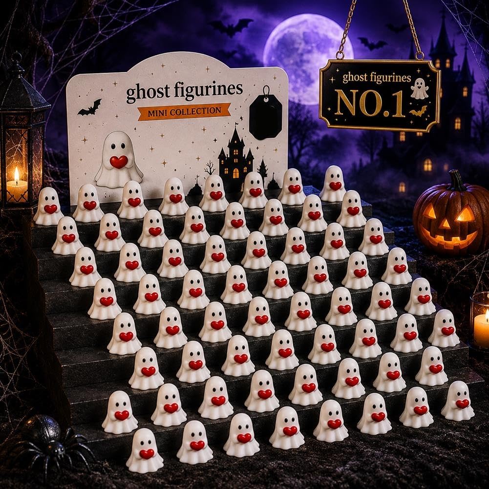 Mini Ghost Figurines Middle Finger Tiny Halloween Ghosts Decor 50/100/150PC | Little Resin Flipping Tabletops Shelves Decorations Miniature Spooky Statue for Home Tiered Tray Party Favor(MIX,100PCS)