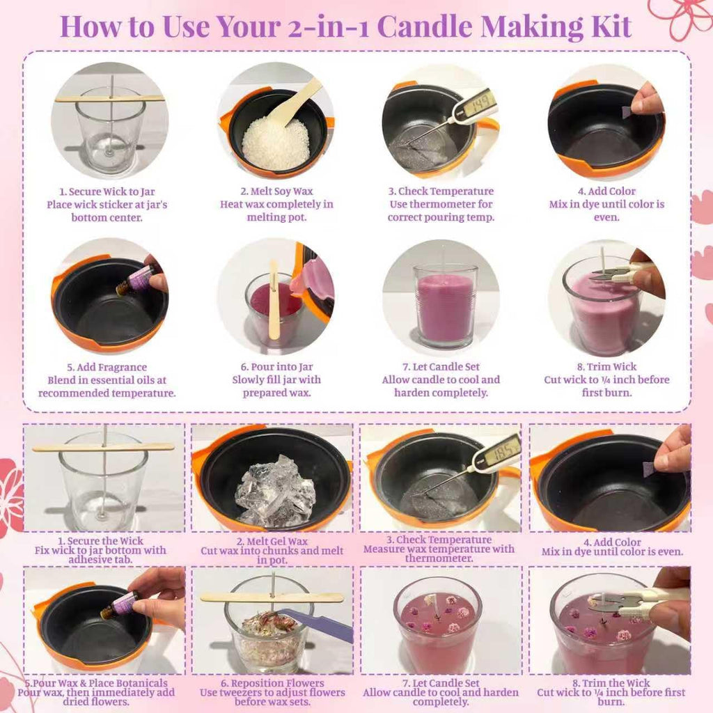 2-in-1 Soy & Jelly Wax DIY Candle Making Kit for Beginners & Adults | Complete Candle Making Kit, Dual-Setting Wax Melter, Custom Fragrances & Colors, Ideal for Home Hobby & Holiday Gifts