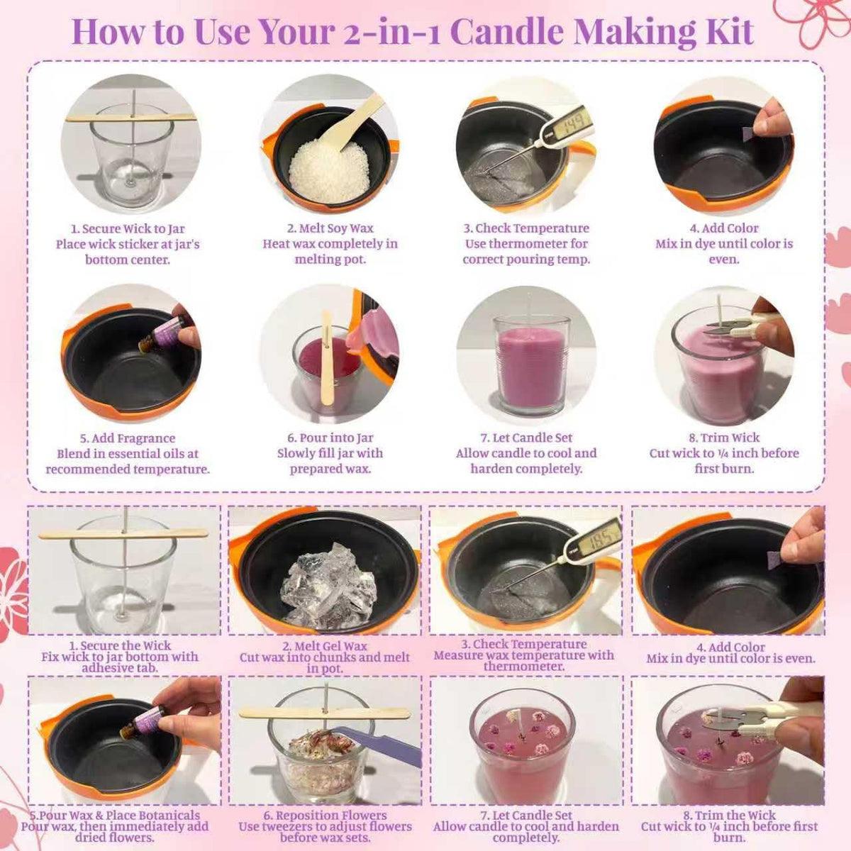 2-in-1 Soy & Jelly Wax DIY Candle Making Kit for Beginners & Adults | Complete Candle Making Kit, Dual-Setting Wax Melter, Custom Fragrances & Colors, Ideal for Home Hobby & Holiday Gifts