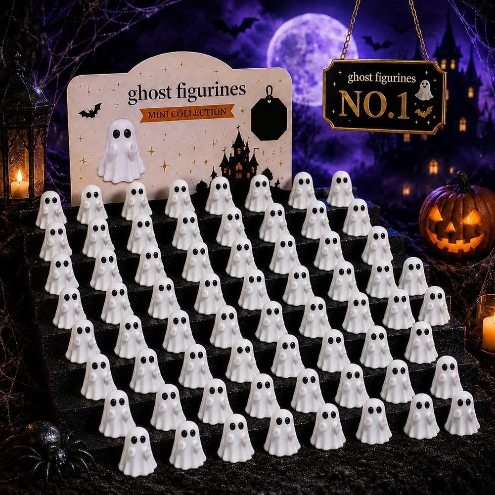 Mini Ghost Figurines Middle Finger Tiny Halloween Ghosts Decor 50/100/150PC | Little Resin Flipping Tabletops Shelves Decorations Miniature Spooky Statue for Home Tiered Tray Party Favor(MIX,100PCS)