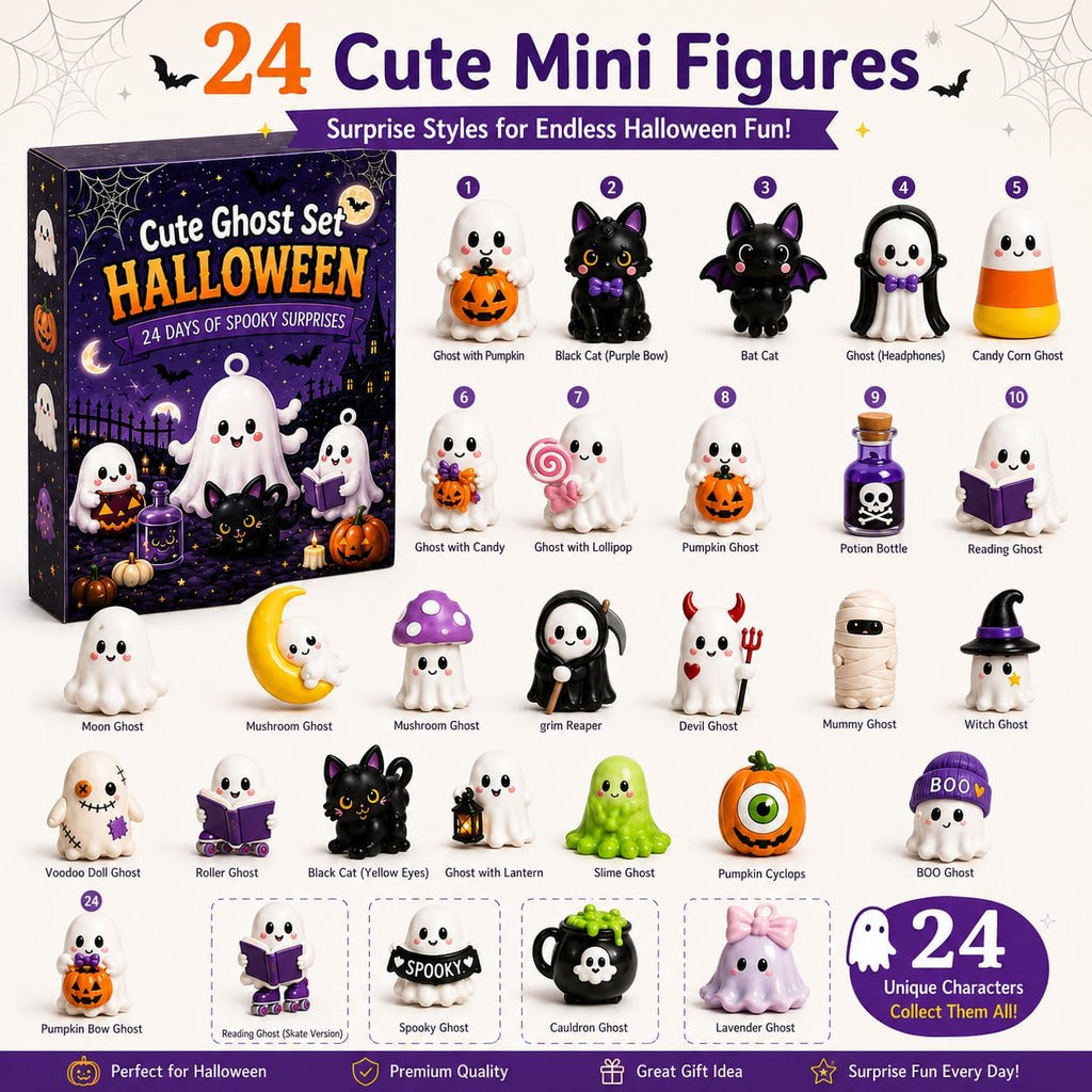 Gonlylai Cute Ghost Mini Resin Figurine Set | Surprise blind door design