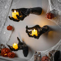 F-TECK Halloween Decoration 3 Pack Black Ghost Hands Decor with LED Candles | Life-sized Gothic Design, Screws and Adhesive Install, 3 Flameless Candles, Year-round Using for Creepy Reaching DIY Decor