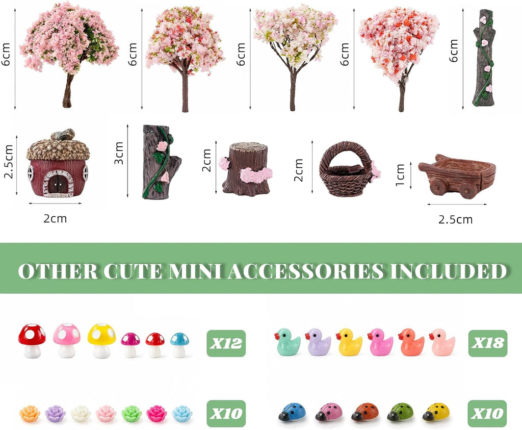 Xihaian 104 Pcs Fairy Garden Accessories Miniature House Figurines Kit | Complete Miniature Garden Ornaments, House Animal Plant Statues, Sturdy Resin, DIY Terrarium Potted Dollhouse Landscape Decor