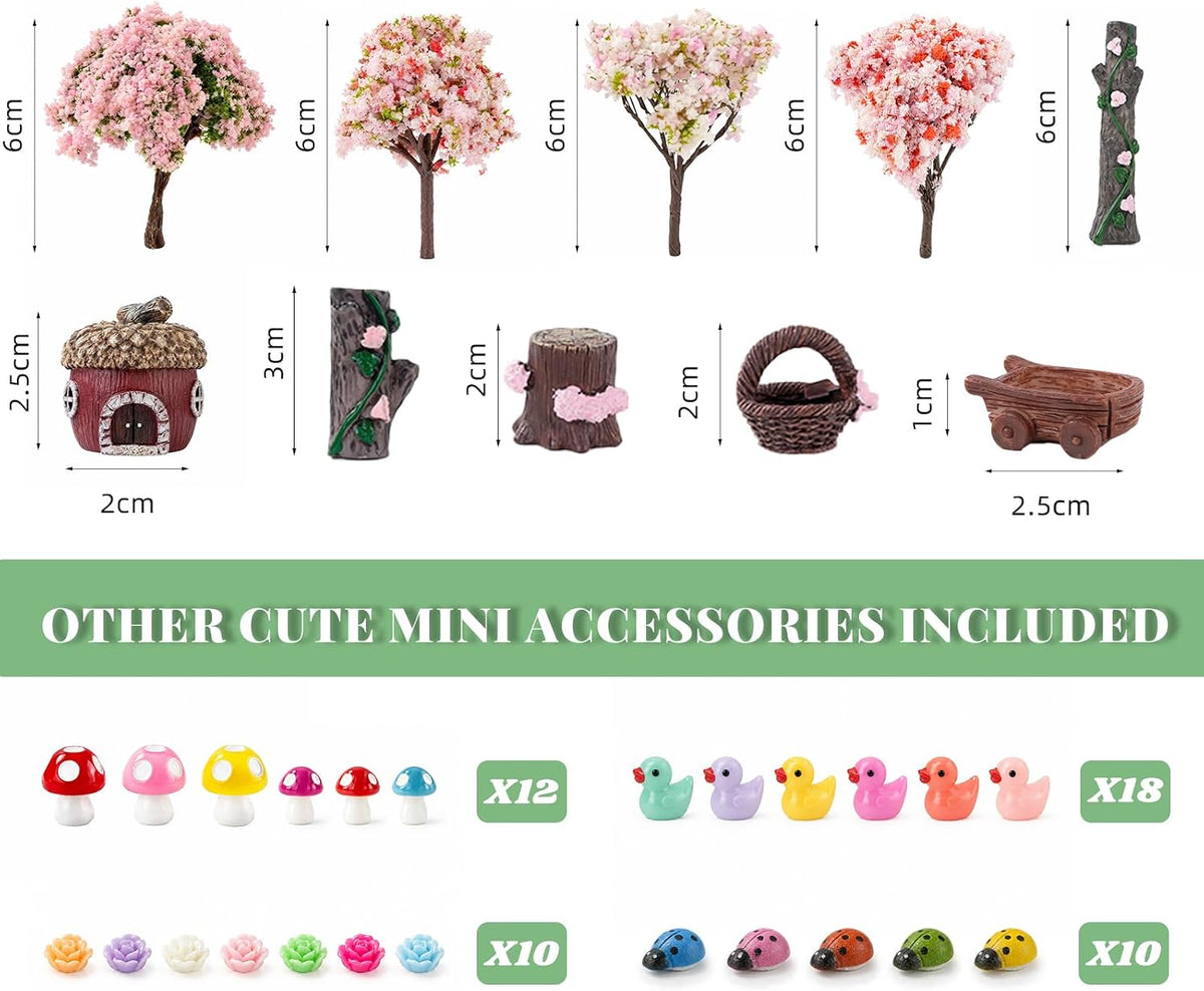 Xihaian 104 Pcs Fairy Garden Accessories Miniature House Figurines Kit | Complete Miniature Garden Ornaments, House Animal Plant Statues, Sturdy Resin, DIY Terrarium Potted Dollhouse Landscape Decor
