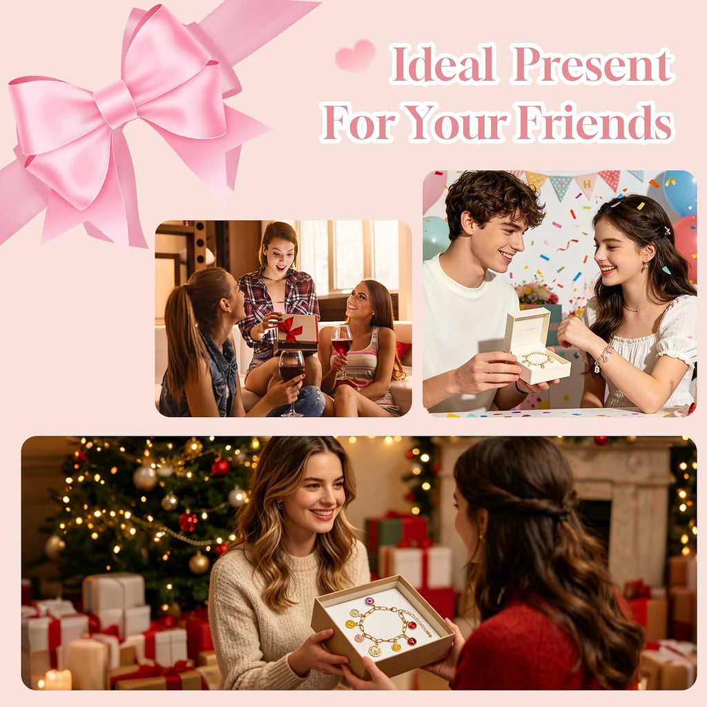 Friendship Bracelet Making Kit, DIY Jewelry Making Kit for Craft Night Beginners, Personalized Charms Birthday Gift with 12 Set Anti-Tarnish Chains & 78 Pcs Letters Charms