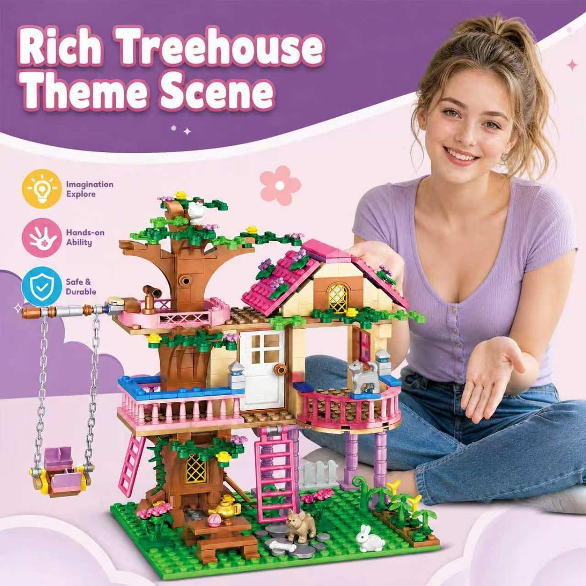 Myth Qholve Dream Cottage Forest Building Set 504 Pcs | 3D Treehouse Model Kit for Adults DIY 3D Puzzle Architecture Craft for Hobbyist Teens Home Office Decor Display Gift