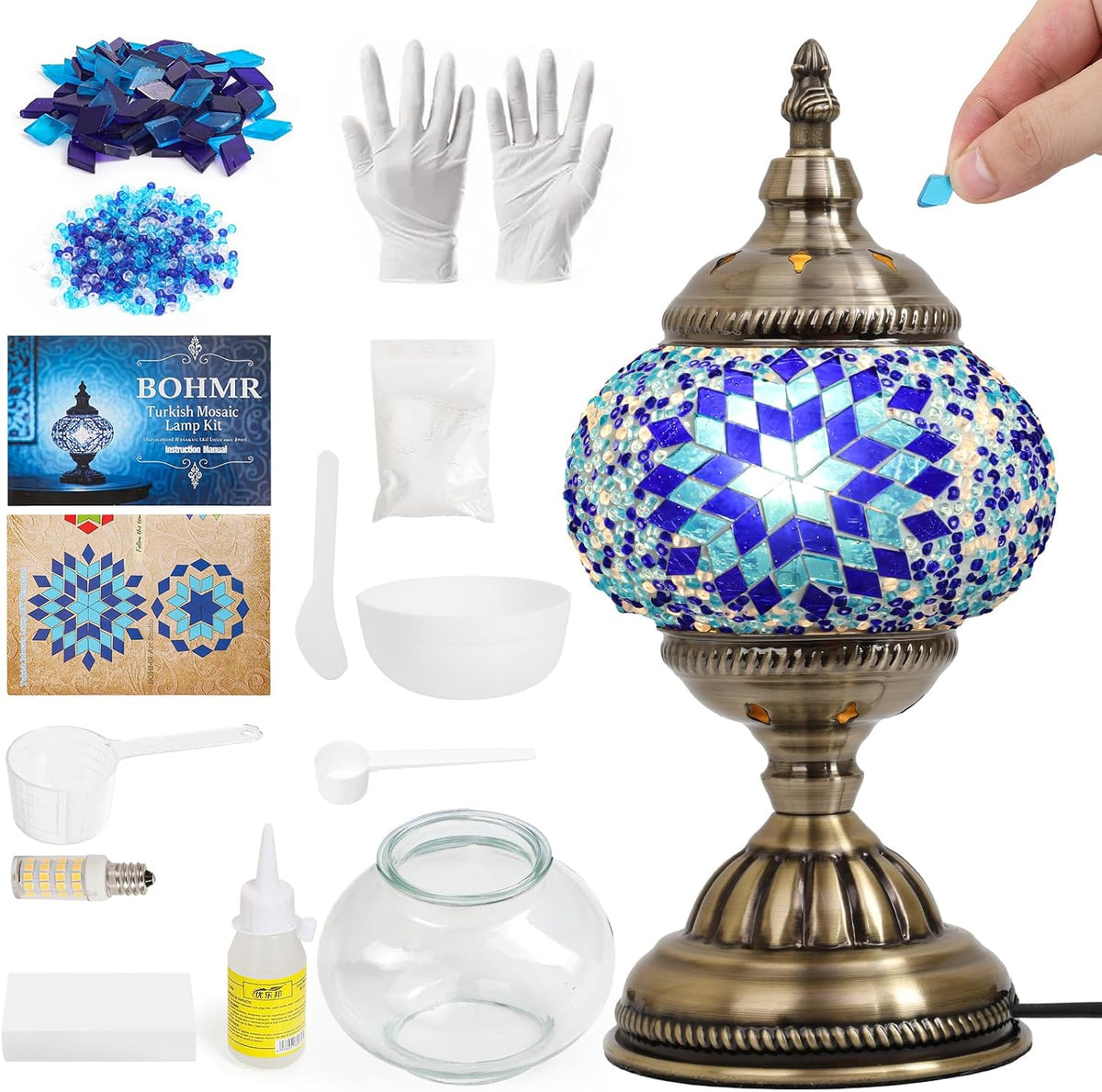 BOHMR DIY Turkish Mosaic Lamp Kit for Adults & Teens, 5.2 Shade, Pink | DIY Stained Glass Table Lamp Making Kit, Mosaic Art & Craft Project Kit, Beginner Friendly, Includes All Tools, Handmade Gift
