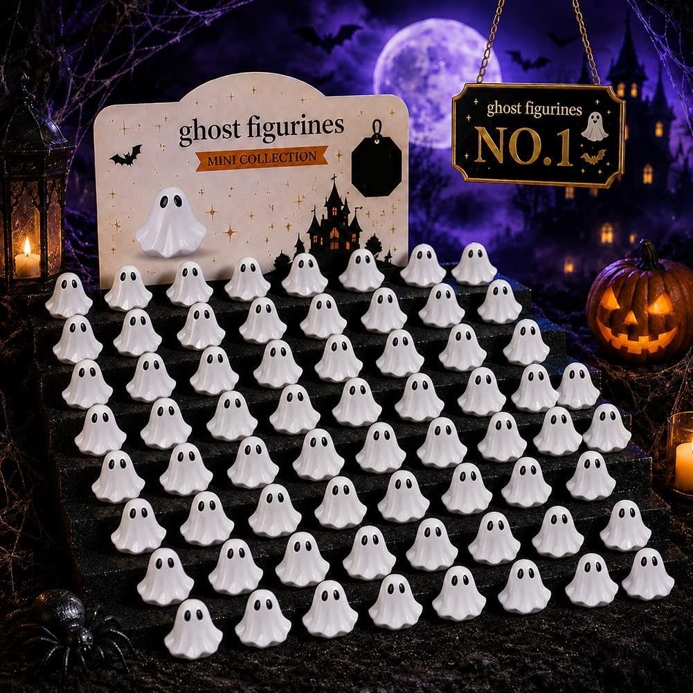 Mini Ghost Figurines Middle Finger Tiny Halloween Ghosts Decor 50/100/150PC | Little Resin Flipping Tabletops Shelves Decorations Miniature Spooky Statue for Home Tiered Tray Party Favor(MIX,100PCS)