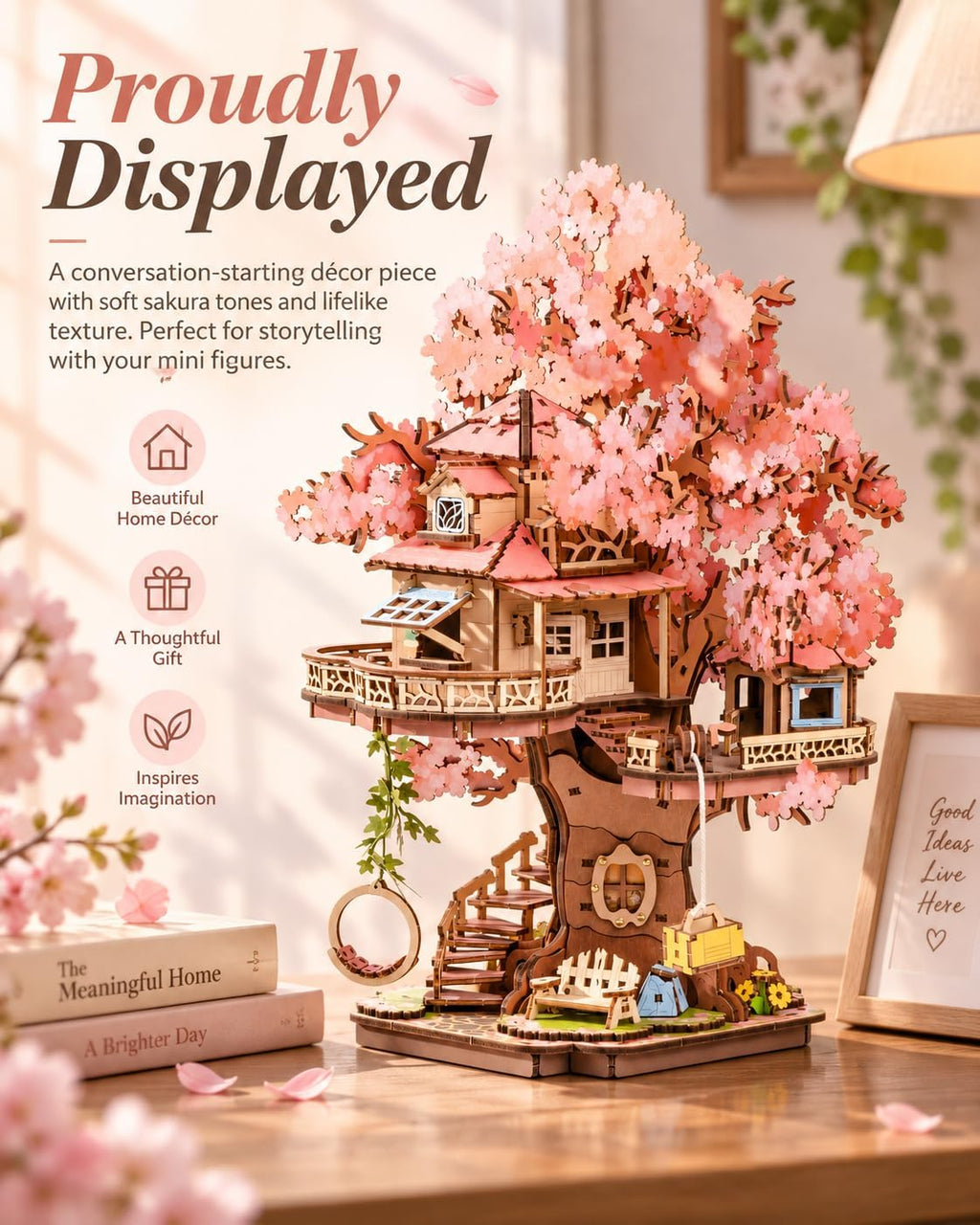 DIY Miniature House Kits Sakura Tree House 12 3D Wooden Puzzles | Japanese Cherry Blossom Bonsai Model Building Kit, Wooden Craft Home Decor Gift for Adults Family