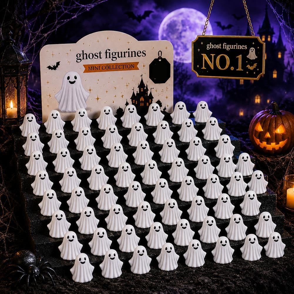 Mini Ghost Figurines Middle Finger Tiny Halloween Ghosts Decor 50/100/150PC | Little Resin Flipping Tabletops Shelves Decorations Miniature Spooky Statue for Home Tiered Tray Party Favor(MIX,100PCS)