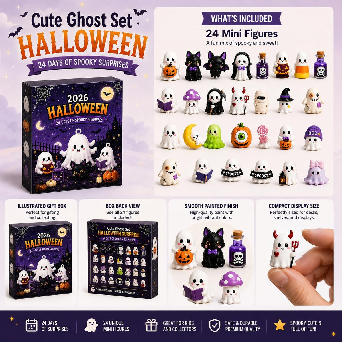 Gonlylai Cute Ghost Mini Resin Figurine Set | Surprise blind door design