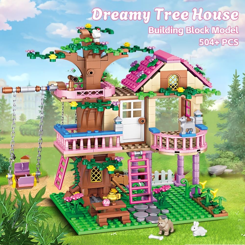 Myth Qholve Dream Cottage Forest Building Set 504 Pcs | 3D Treehouse Model Kit for Adults DIY 3D Puzzle Architecture Craft for Hobbyist Teens Home Office Decor Display Gift