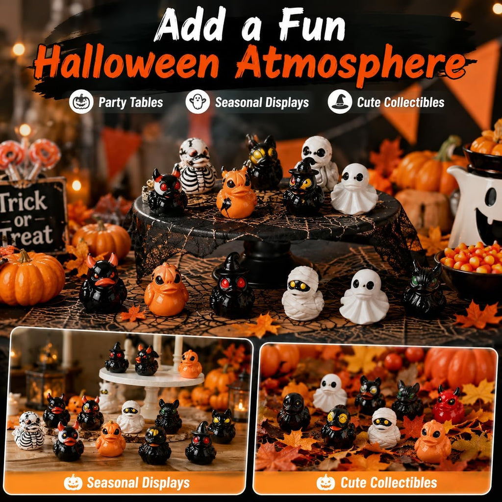 Halloween Mini Duck Figurines, 12 Assorted Resin Ducks Party Favors (3) | Assorted spooky duck miniatures for treat bags, classroom prizes, party tables, desk displays and DIY scenes