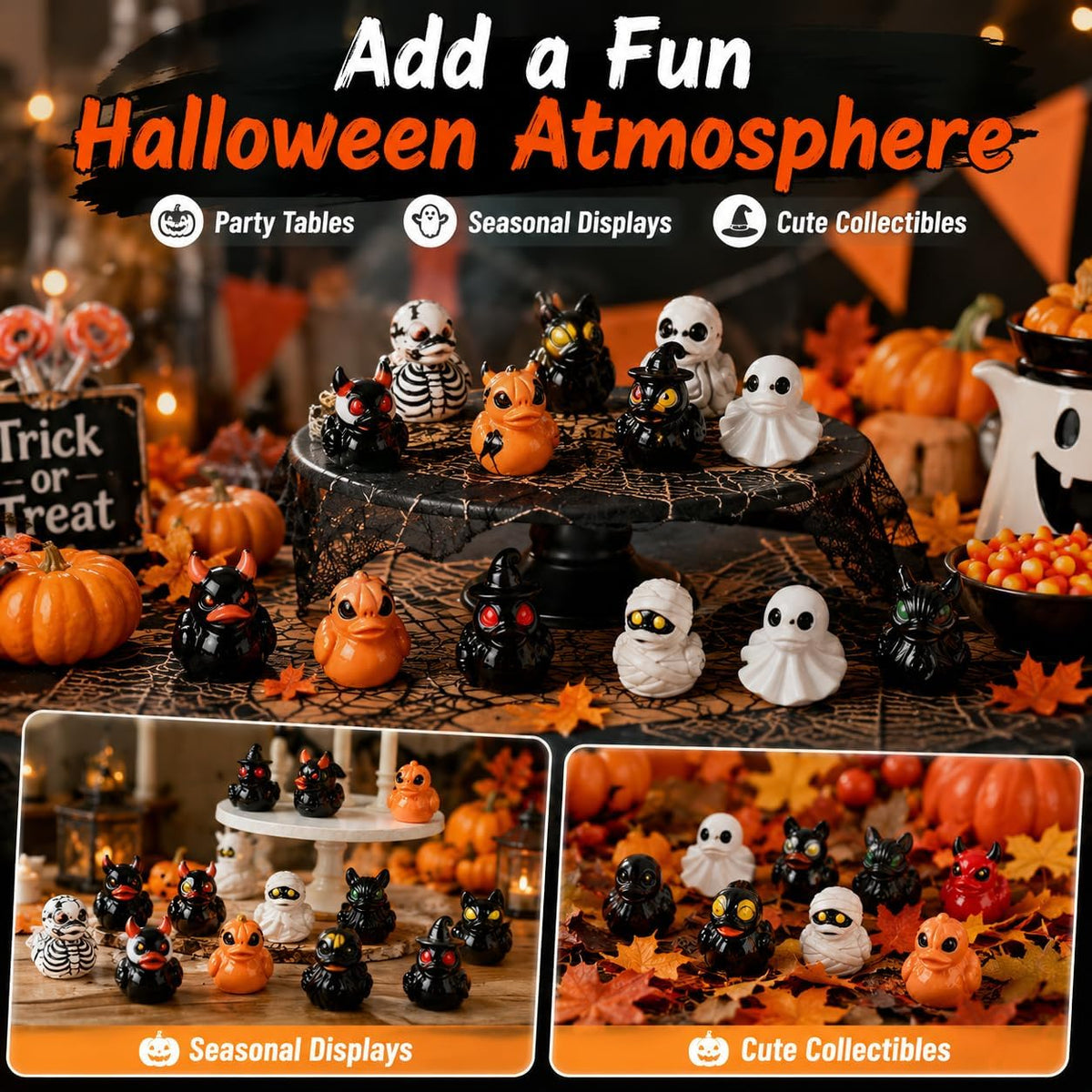 Halloween Mini Duck Figurines, 12 Assorted Resin Ducks Party Favors (3) | Assorted spooky duck miniatures for treat bags, classroom prizes, party tables, desk displays and DIY scenes