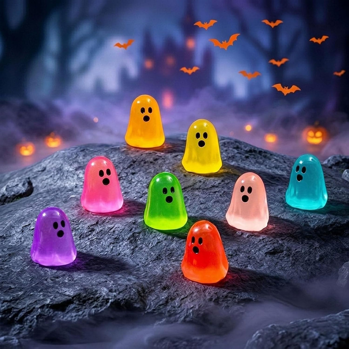 160PCS Glow in Dark Cute Ghost Resin Bead Set, Glow in the Dark Ghost | Glow in the Dark Ghost Figurines, Perfect Halloween Party Ornaments, Micro Landscape Filler & DIY Craft Material