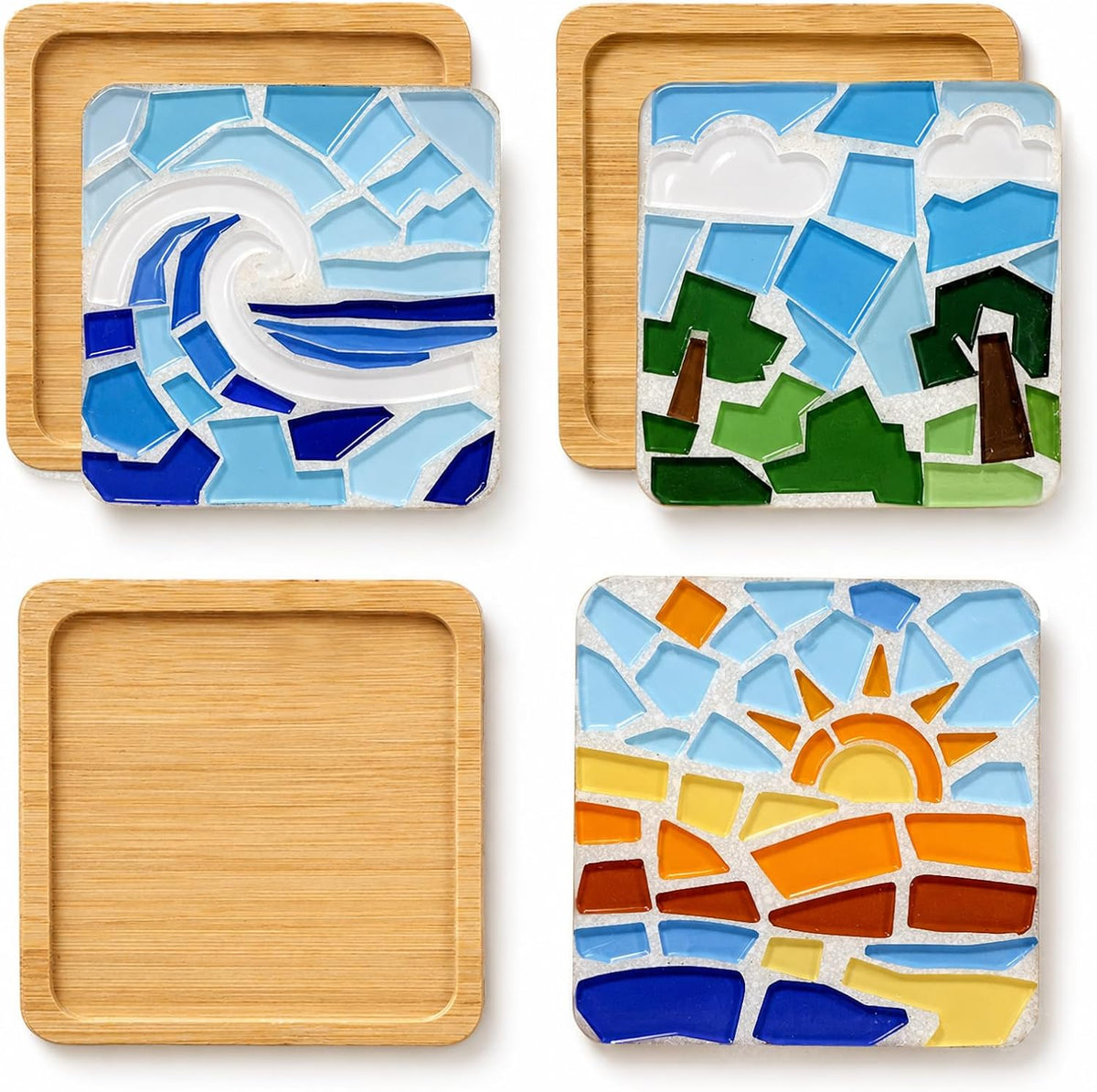 Glizma 6 Sets DIY Acrylic Mosaic Coaster Kit with Floral Patterns, Unique Floral Design Coasters Craft Kit for Adults & Women, Complete Mosaic Coaster Making Kit for Home Decor & Gifts