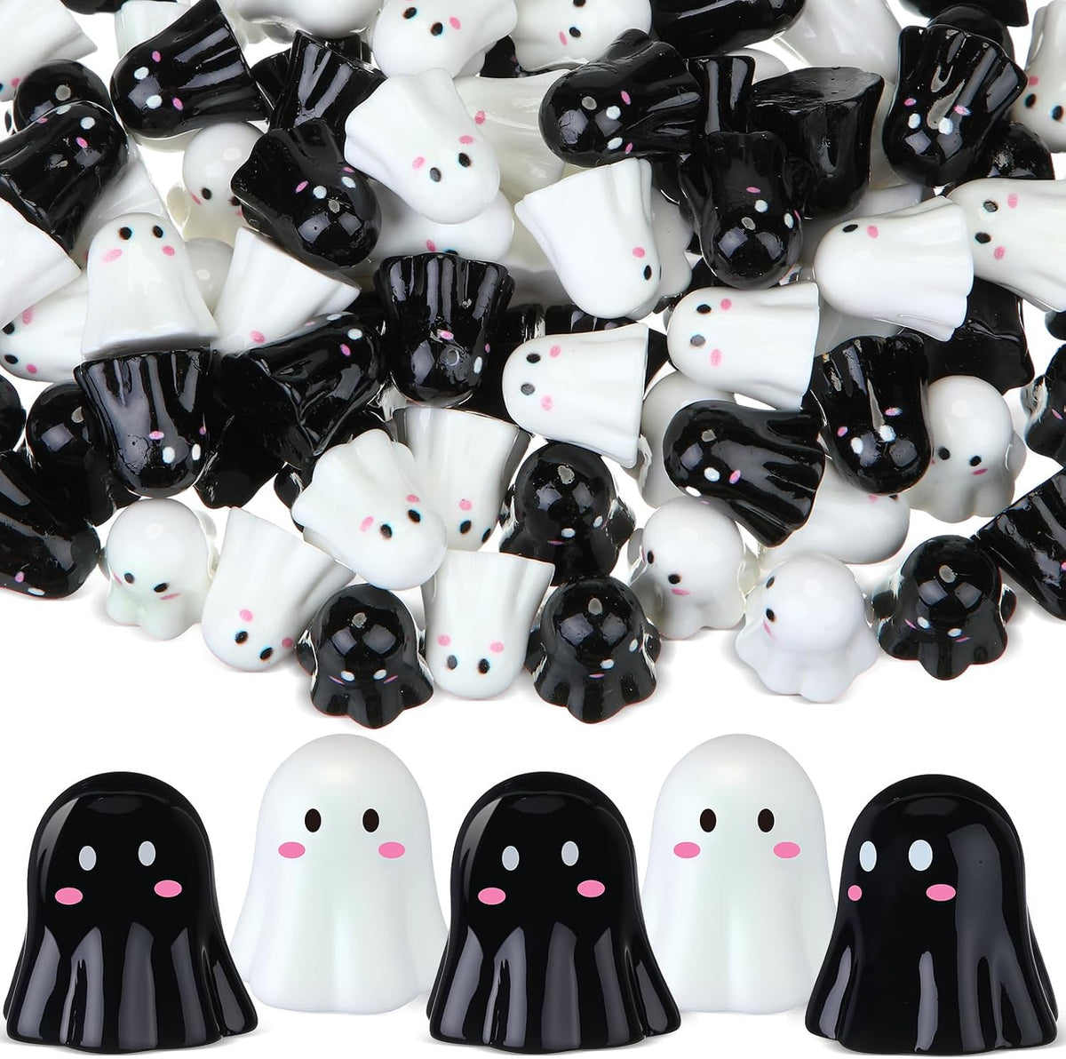 Weysat 100 Pcs Halloween Ghosts Figurines Decor Mini Pink Resin Ghosts | Miniature Tiny, 1.18 Resin Ghosts Kawaii, Pink White, Cute Halloween Home Party Favors, Tiered Tray Table Centerpiece Decor