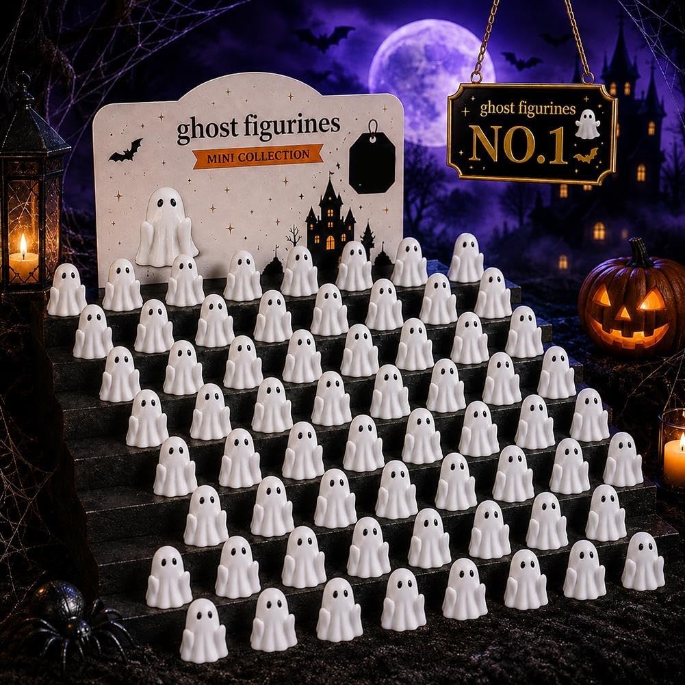 Mini Ghost Figurines Middle Finger Tiny Halloween Ghosts Decor 50/100/150PC | Little Resin Flipping Tabletops Shelves Decorations Miniature Spooky Statue for Home Tiered Tray Party Favor(MIX,100PCS)