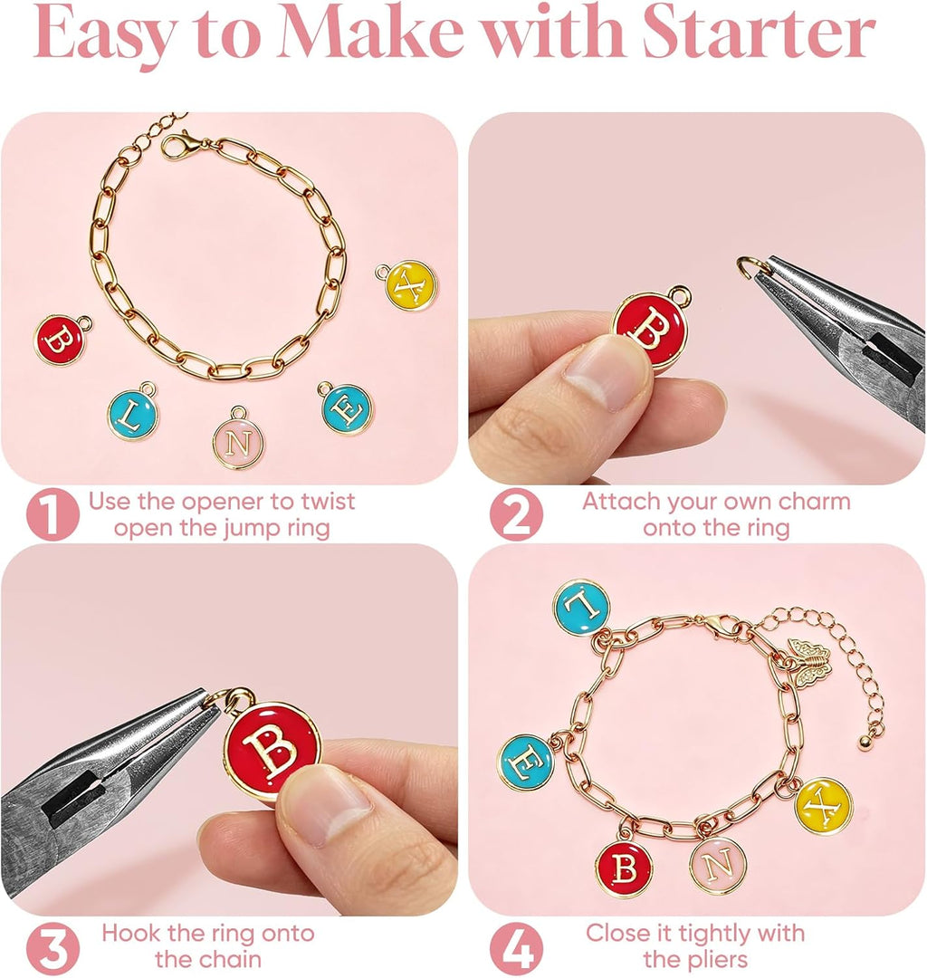 Friendship Bracelet Making Kit, DIY Jewelry Making Kit for Craft Night Beginners, Personalized Charms Birthday Gift with 12 Set Anti-Tarnish Chains & 78 Pcs Letters Charms
