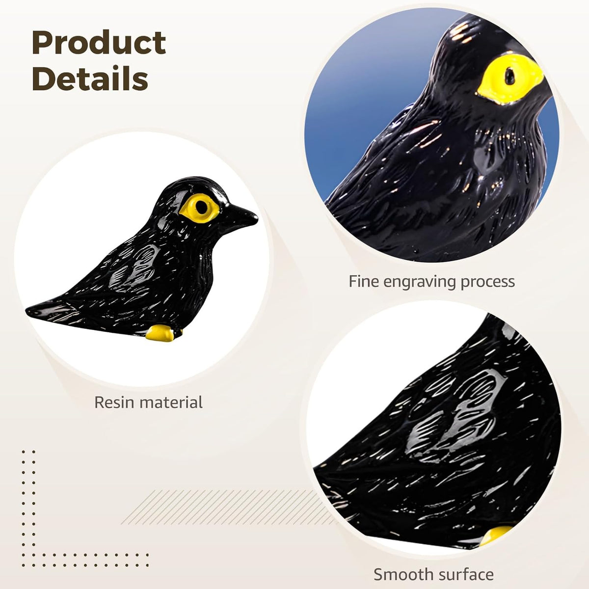50 Pcs Mini Resin Figures Crow Set for Halloween Gothic Scene Decorations, Black with Yellow Eyes, Realistic Detailing, Small Crow Ornaments for Micro Landscapes and Haunted Displays