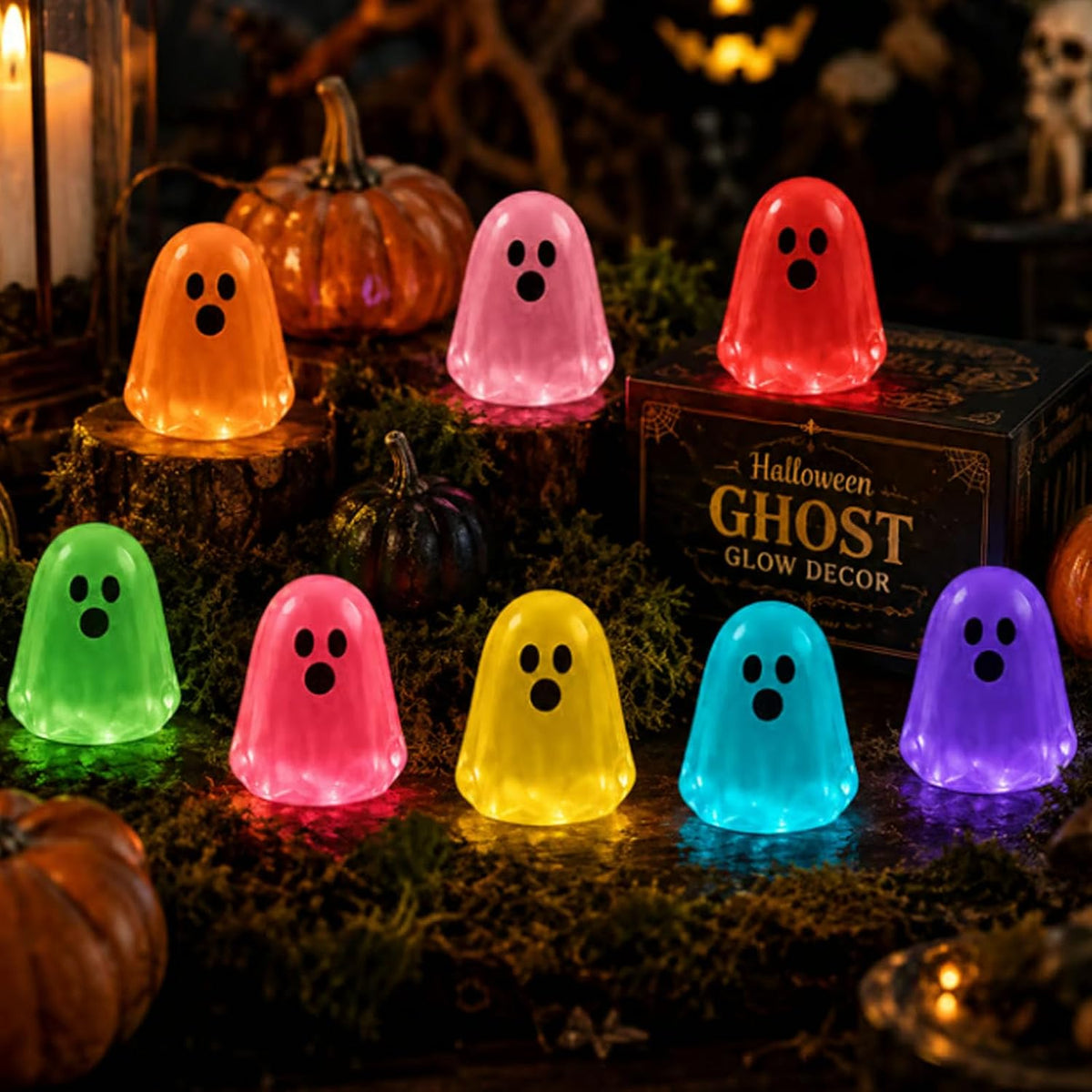 Glow in Dark Cute Ghost Resin Bead Set,Glow in the Dark Mini Ghosts (200) | Glow in the Dark Ghost Figurines – 8-Colour Halloween Mix, Perfect Halloween Party Ornaments, Halloween Mini Figurines Decor
