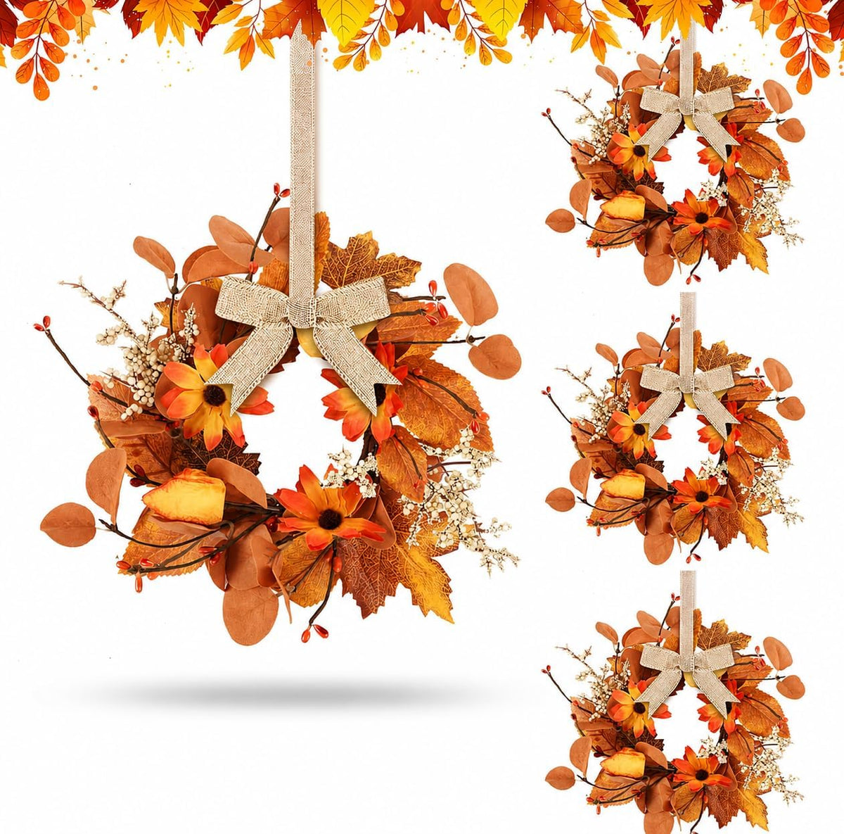 8 PCS Small Halloween Wreaths Mini Black Halloween Candle Rings | 6 Inch Halloween Cabinet Bows Wreaths, Hanging Wreath for Front Door Window Decoration Kitchen Cabinet Fireplace Home Decor