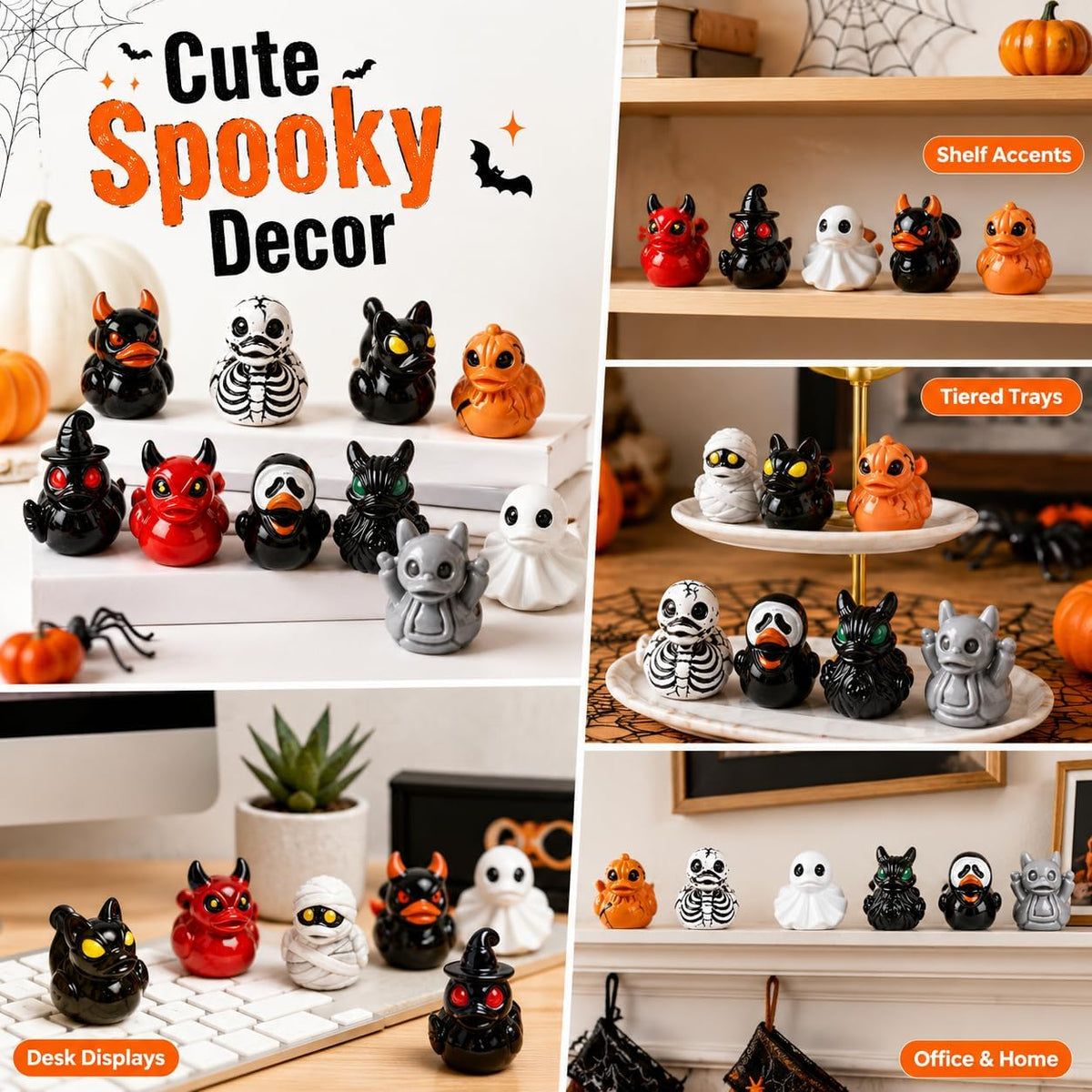 Halloween Mini Duck Figurines, 12 Assorted Resin Ducks Party Favors (3) | Assorted spooky duck miniatures for treat bags, classroom prizes, party tables, desk displays and DIY scenes