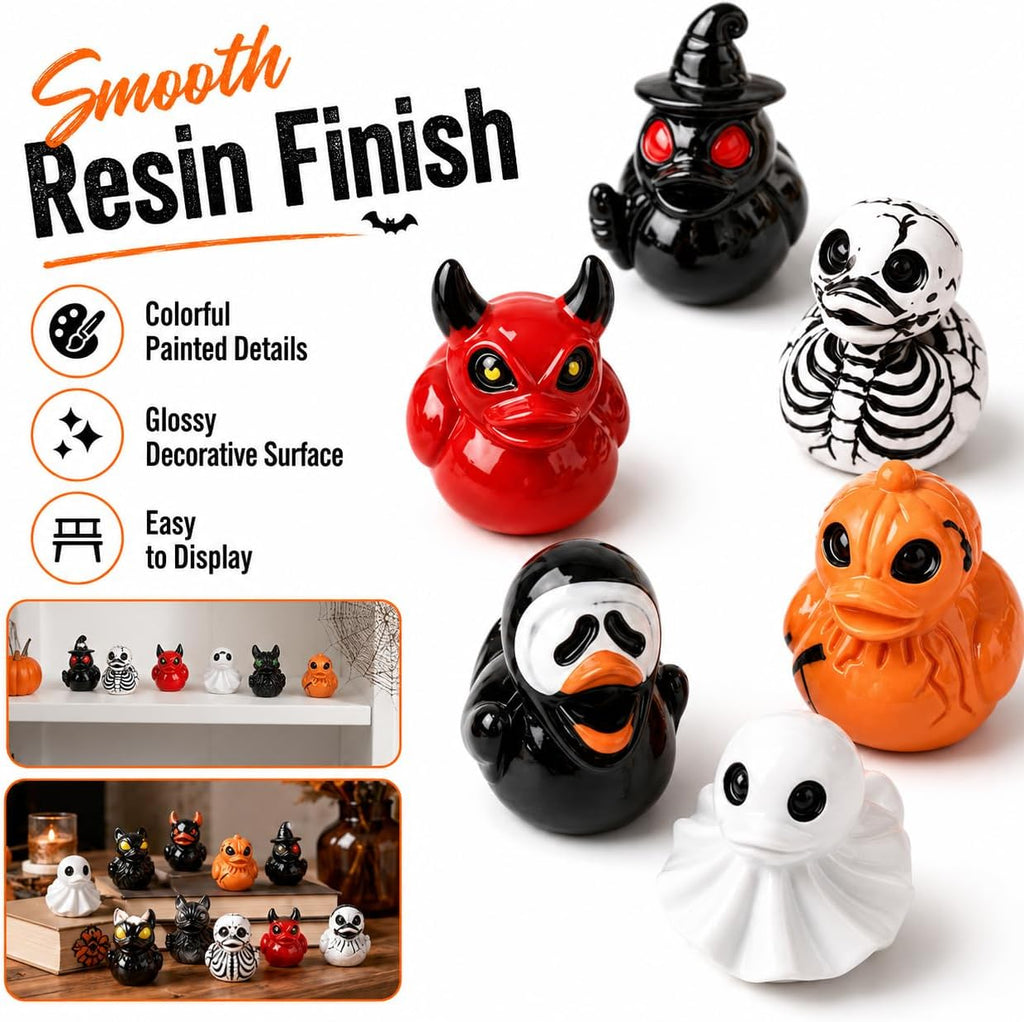 Halloween Mini Duck Figurines, 12 Assorted Resin Ducks Party Favors (3) | Assorted spooky duck miniatures for treat bags, classroom prizes, party tables, desk displays and DIY scenes