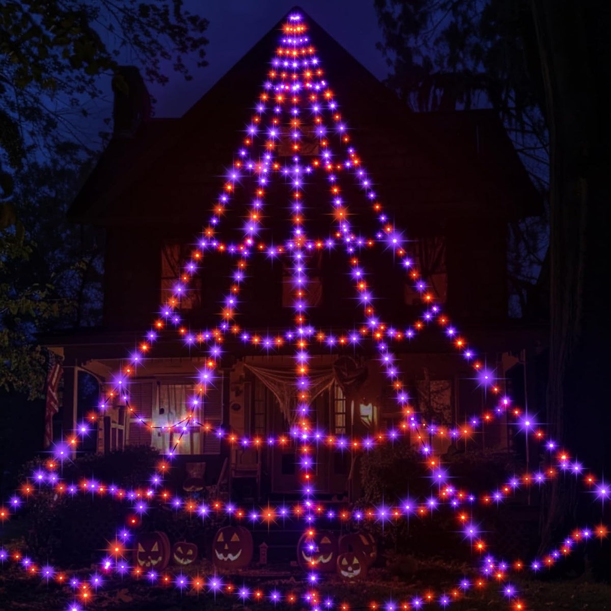 Halloween Decorations Outdoor 455 LED Halloween Spider Web Lights | Halloween Lights outdoor 16.4Ft, 8 Lighting Modes, Timer & Memory, Horizontal & Vertical Lighting for Halloween Decor