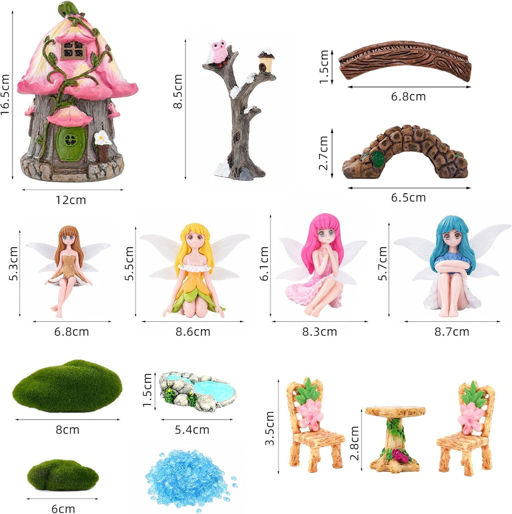 Xihaian 104 Pcs Fairy Garden Accessories Miniature House Figurines Kit | Complete Miniature Garden Ornaments, House Animal Plant Statues, Sturdy Resin, DIY Terrarium Potted Dollhouse Landscape Decor