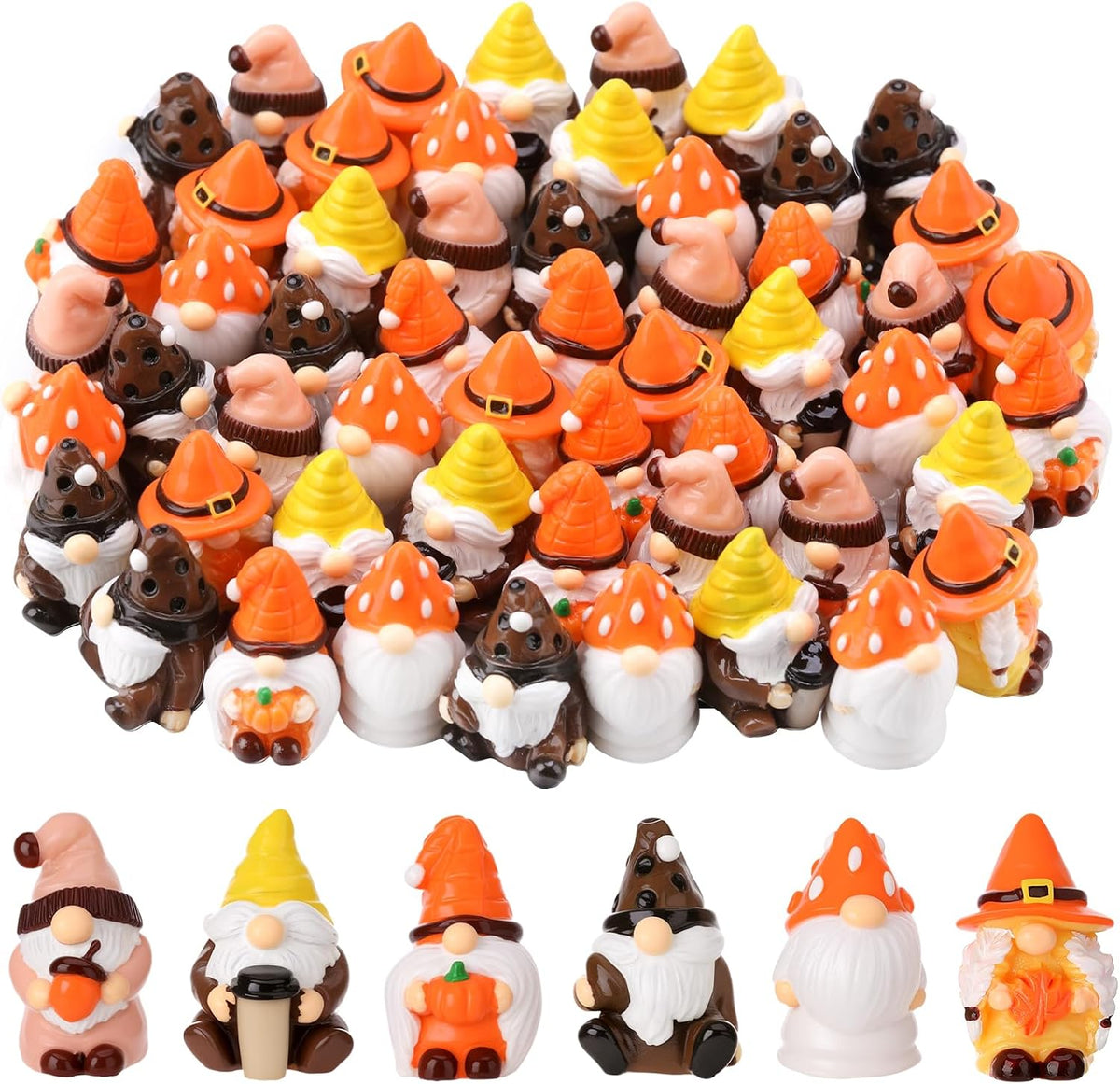 GGSTDDUP 60 Pcs Fall Mini Resin Gnomes Thanksgiving Mini Gnomes Figurines | Mini Resin Gnomes Statues for Desktop Moss Landscape Cake Decor Party Favors