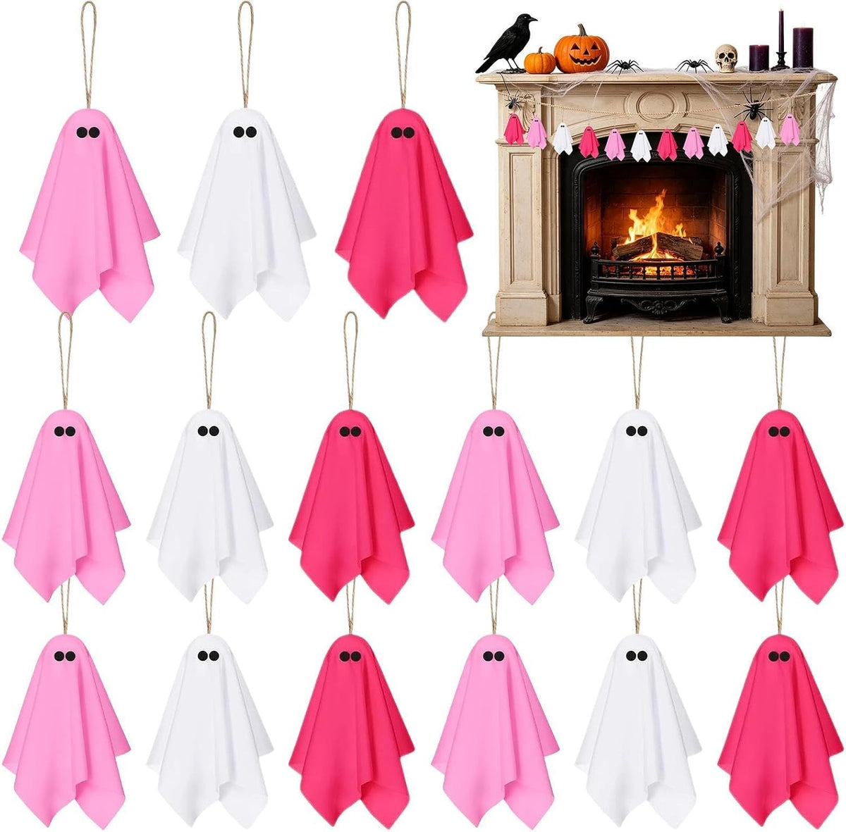 Halloween Ornaments Set – 15 Pieces Spooky Small Ghost Hanging Decors | | Miniature Tree Baubles Resin Pendants for Indoor Outdoor Holiday Party Wreath Garland Festive Table Top Display Accessories