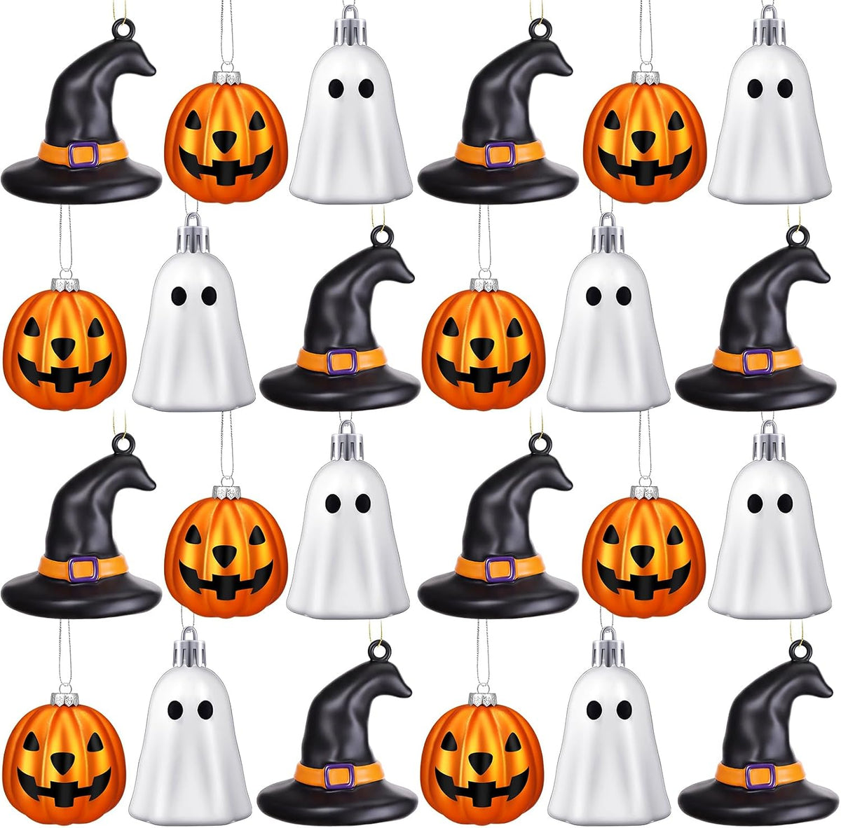 VioraWhite 20 Pcs Halloween Hanging Tree Ornaments Cute Sliver Ghost and Gold Pumpkin Lantern Decoration Mini Plastic Halloween Tree Home Decorations for Holiday Party Decor